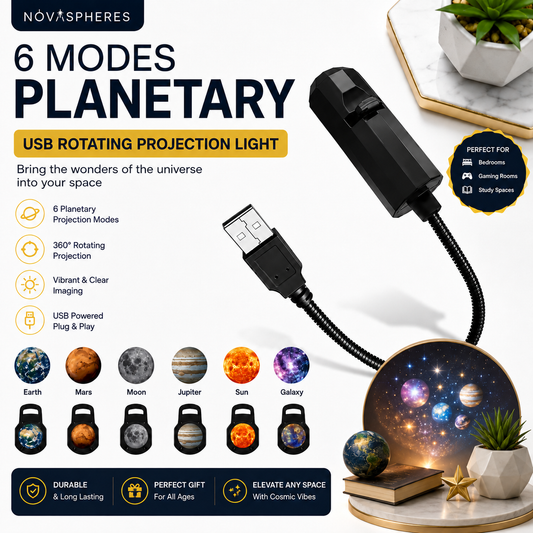 LED Planet Projector Lamp with 6 Replaceable Lens Slides | 360° Rotating USB Planetary Projection Light